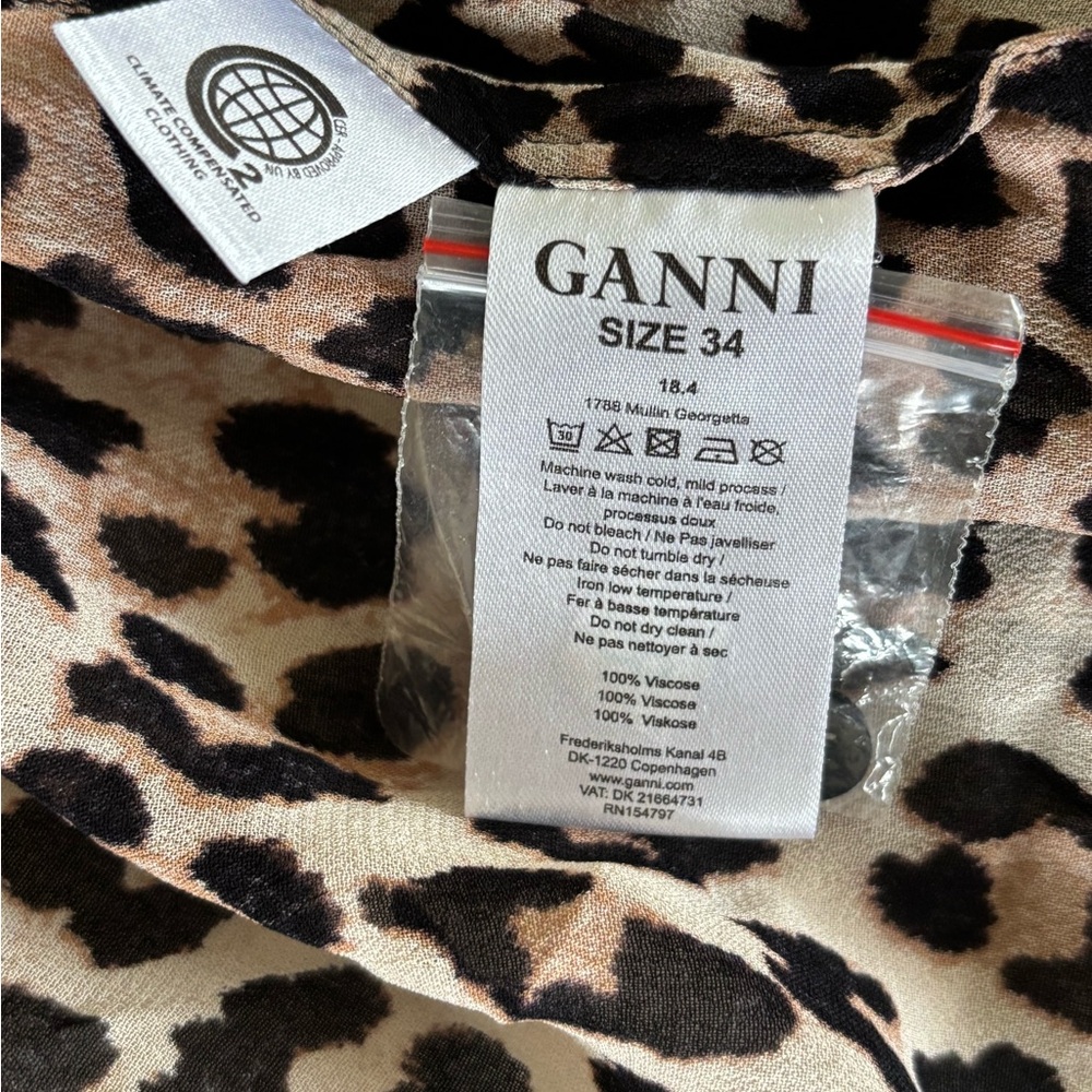 GANNI leopard 🐆 blouse button down shirt top long sleeves 34 XS - Picture 9 of 10